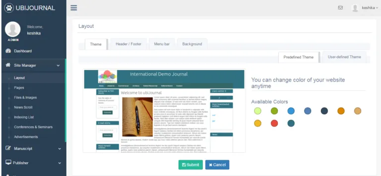Choose Theme for your journal website
