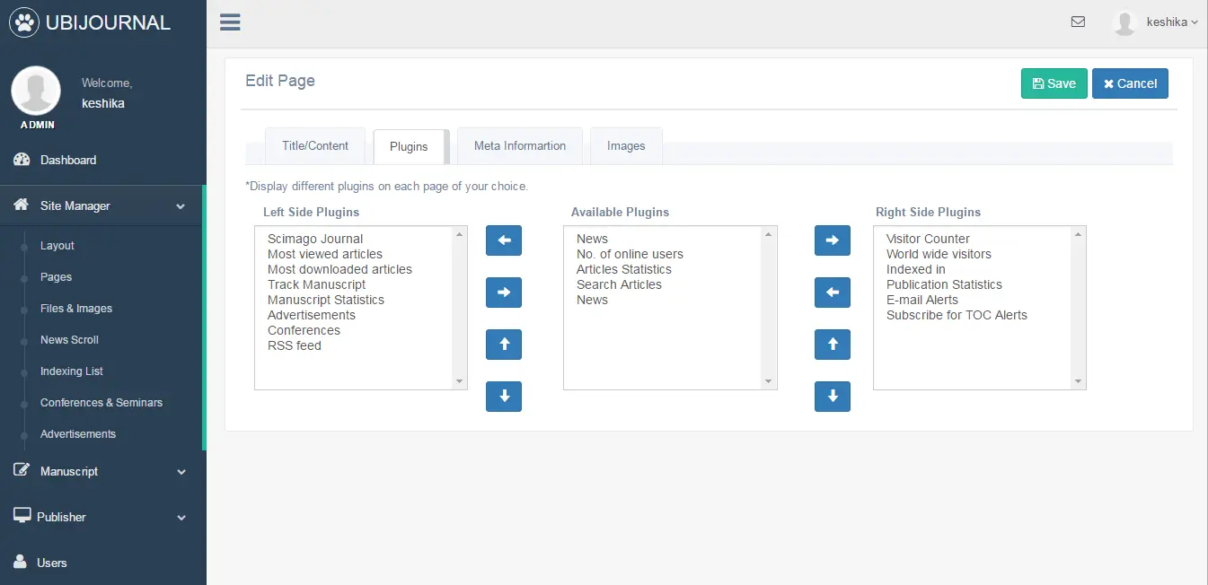Pick Features/Plugins for your journal website